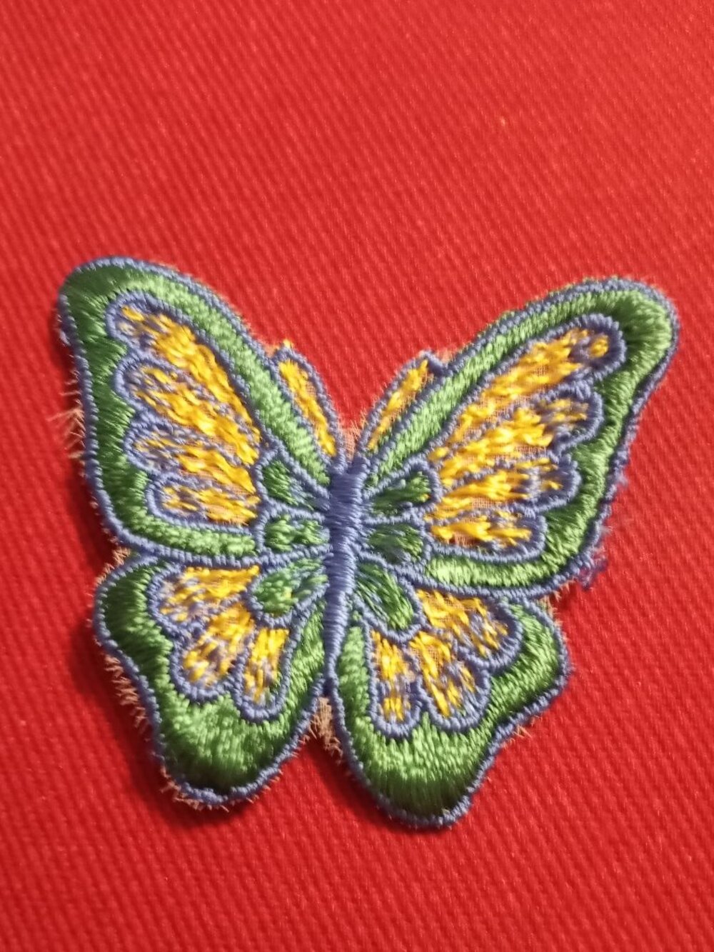 Vintage 70s embroidered green and yellow butterfly patch